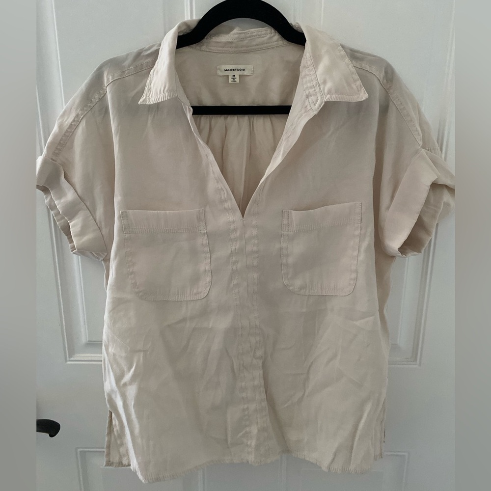 Max Studio Light Beige Casual Button Down Shirt